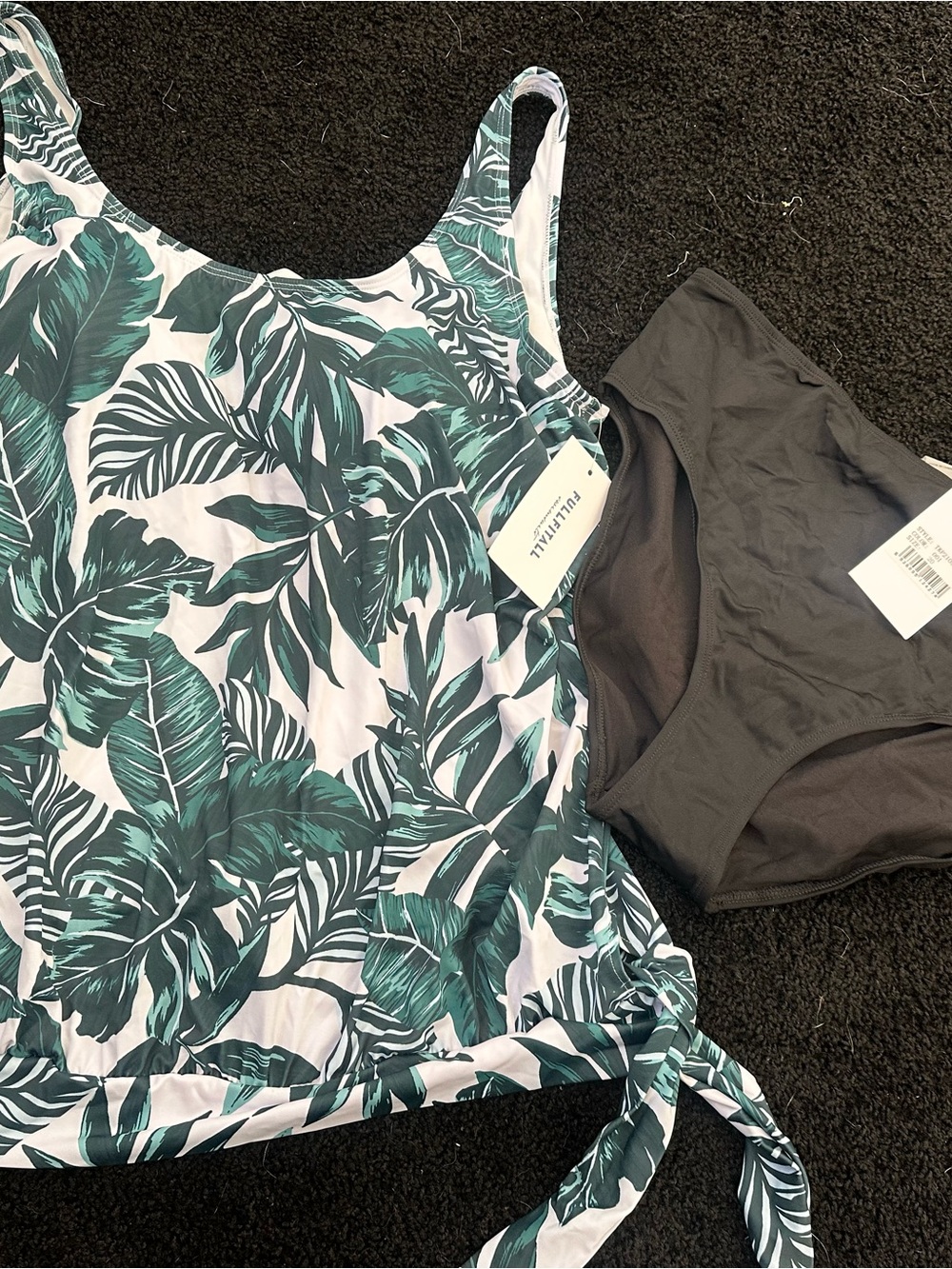 Women’s Tropical Leaf Tankini Top and Black Swim Bottoms